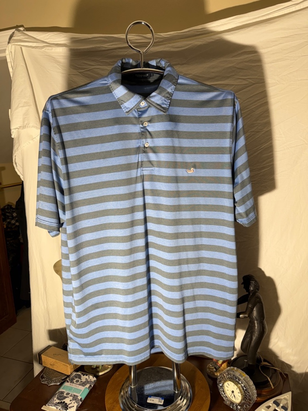 Southern Marsh Light Blue and Gray Striped Polo Shirt